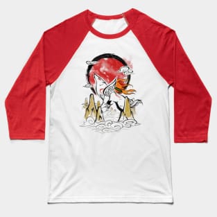 Okami Japanese Ink - Beautiful Spirit Wolf - Video Game Baseball T-Shirt